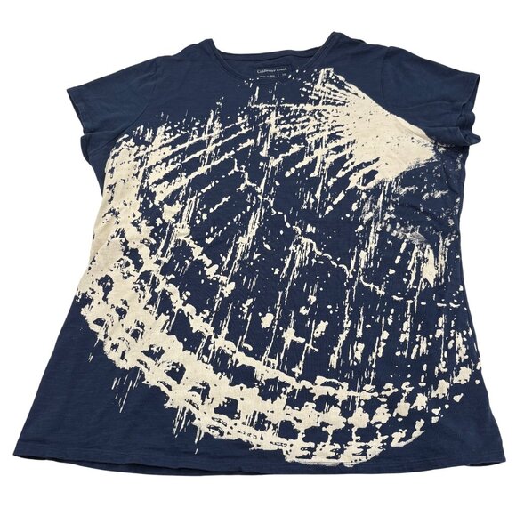 Coldwater Creek Women's 1X Blue Graphic T-Shirt 100% Cotton Short Sleeves - Picture 1 of 5